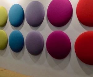 Colourful circular acoustic panels